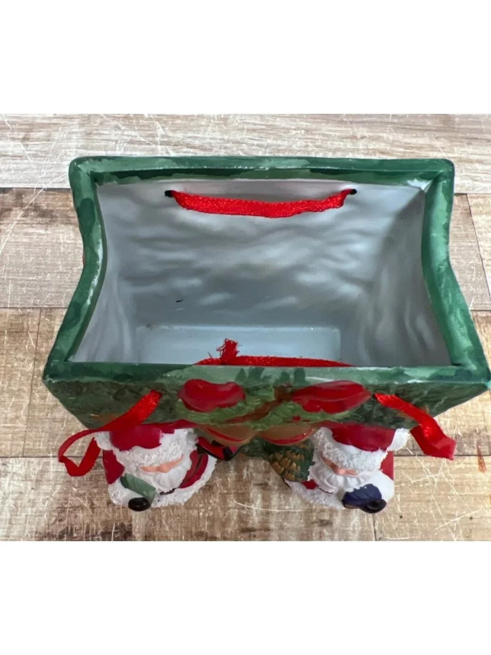 Santa Claus Ceramic Christmas-Themed Container With Red Ribbon Hand